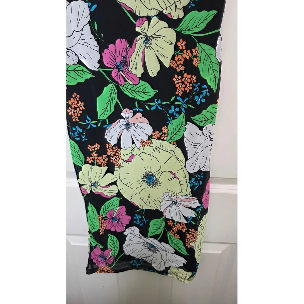 AFRM Floral Midi Dress Womens XS Black Green Pink V-Neck Sheath AED020850 - Picture 6 of 7